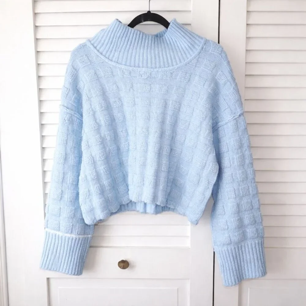 FREE PEOPLE Care FP Soul Searcher Mock Neck Textured Sweater Small